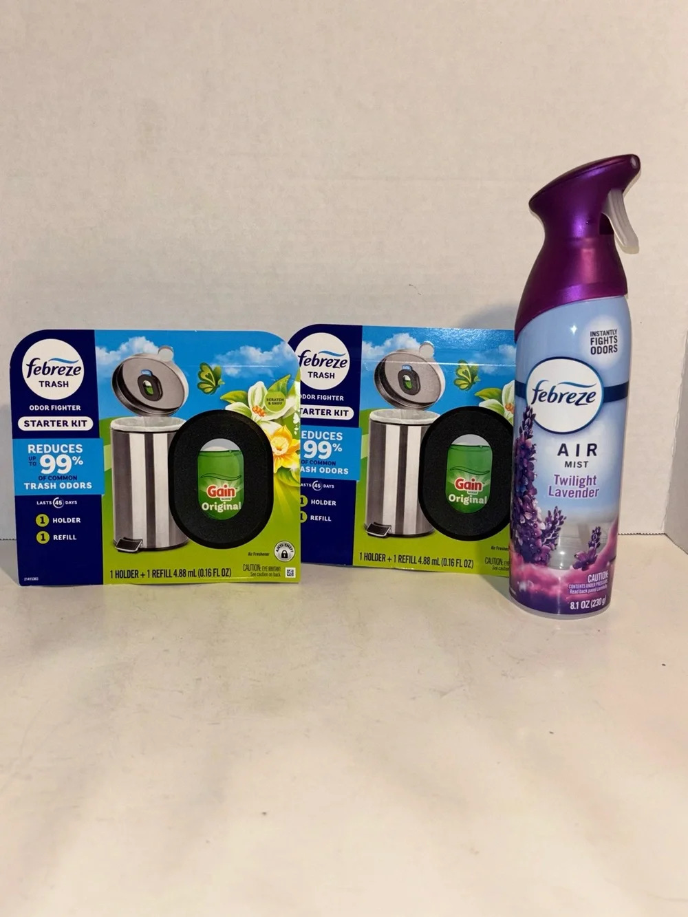 Febreze Gain Green Trash Odor Fighter Starter Kits with Purple Febreze Air Mist-